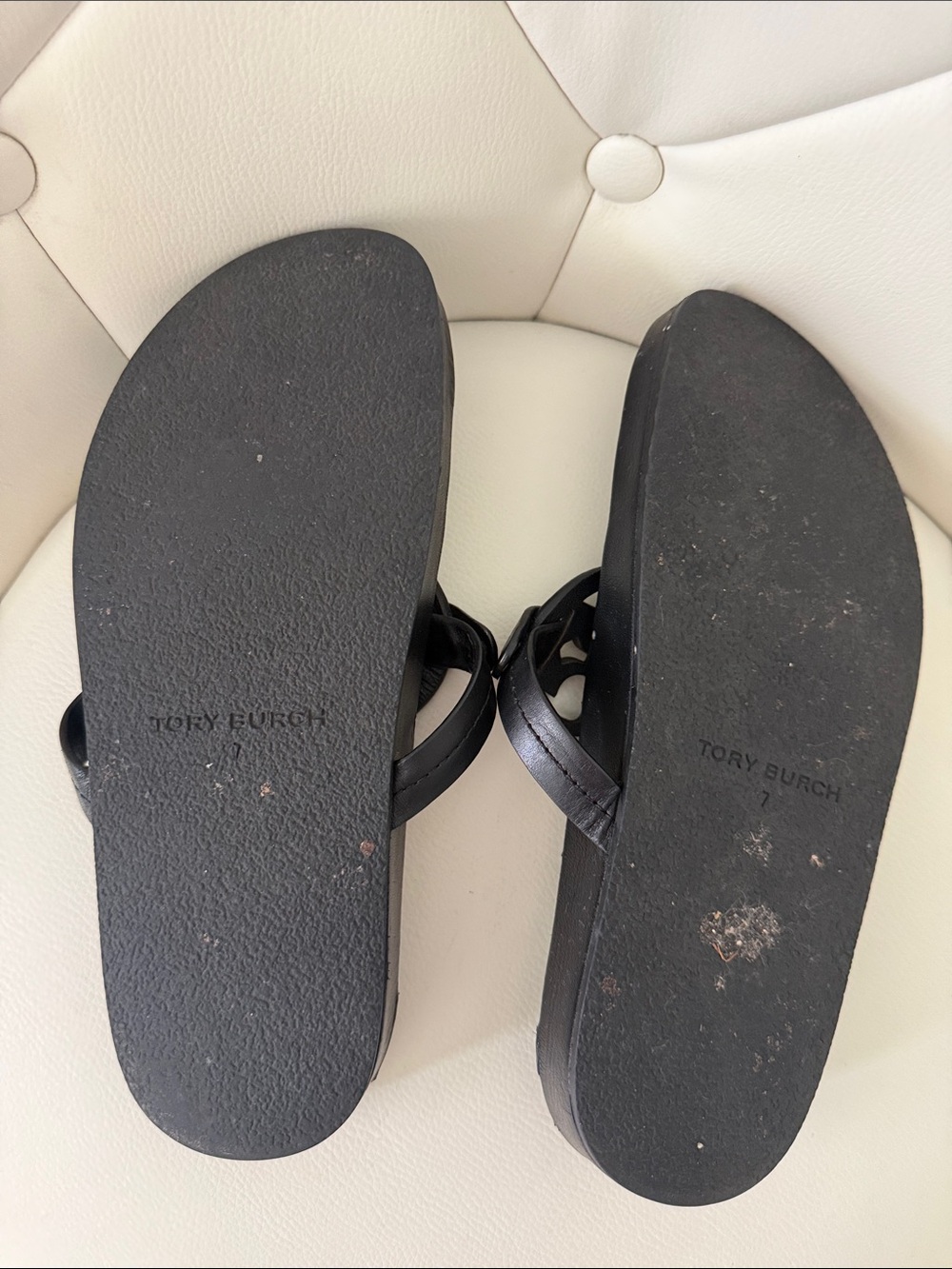 Tory Burch Miller Cloud Sandals Black Leather Logo Thong Sandals - Picture 6 of 14